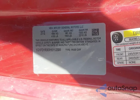 2017 Chevrolet Camaro 2Lt from USA, damaged, VIN 1G1FD1RXXH0112586